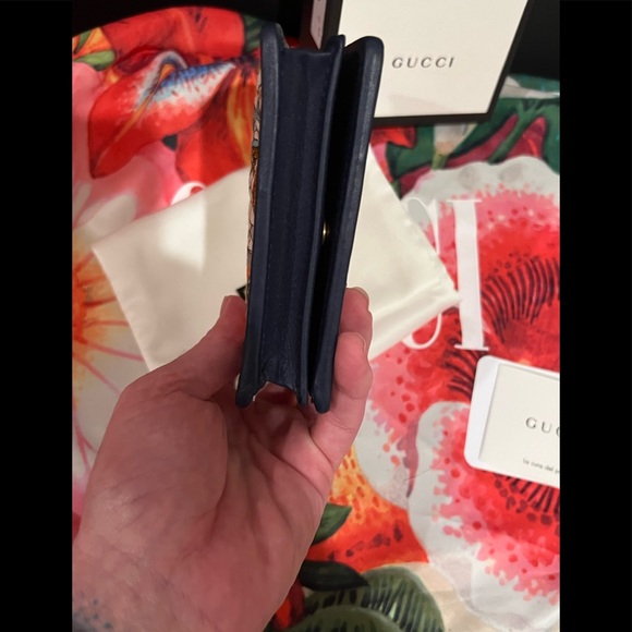 💐GUCCI Canvas Flora Floral Zumi Card Case Wallet Navy Multicolor💐 - Picture 3 of 11